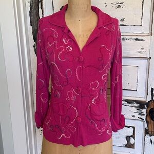 Hot Pink Cardigan with The Yarn Detail